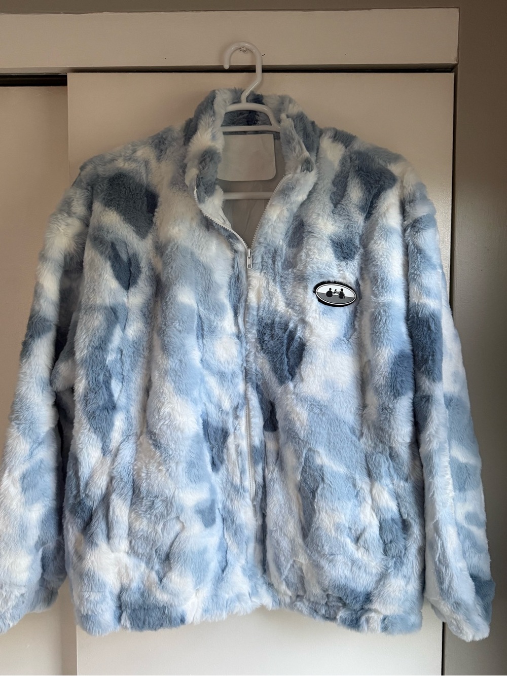 Cozy Blue & White Faux Fur Zip Jacket